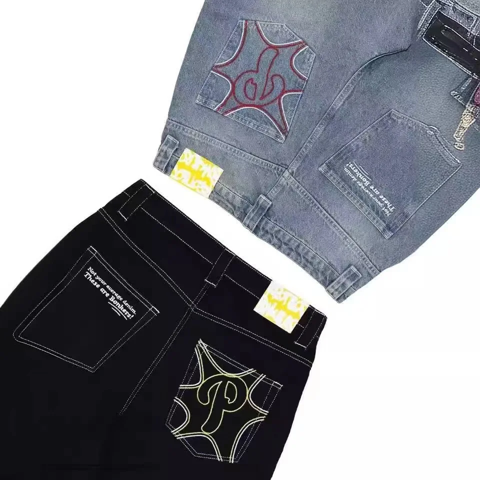 Custom Y2k Men's Straight Jean Loose Baggy Street Retro Pants Printed Denim Jeans