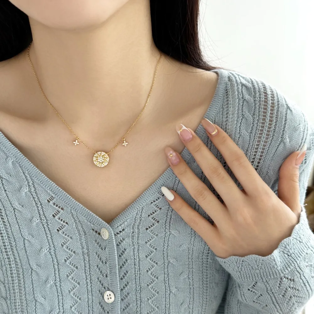 KAKODIY Exquisite Fashion 925 Sterling Silver Rhodium 18K Gold Plated 5A Zirconia Disc Octagonal Star Pendant Necklace Daily Gift detail 3