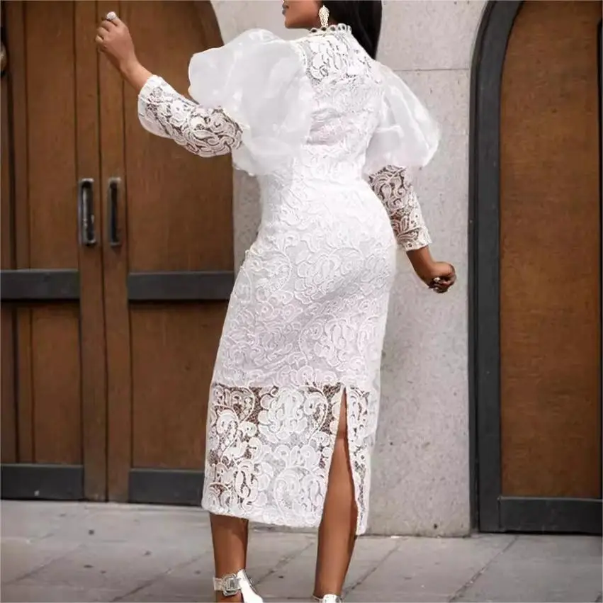 white party dresses plus size Xpluswear Design Plus Size White Formal Off The Shoulder Mesh Midi Dress  [Pre-Order]