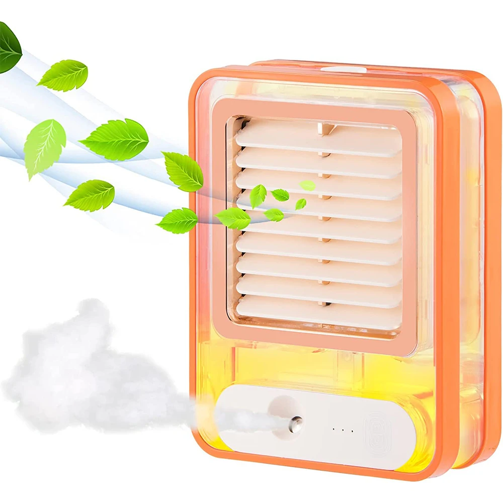 Mini Portable USB Charging Touch Control Electric Evaporative Air Conditioner Cooler Fan With Ice Cool Water Mist Light for Home