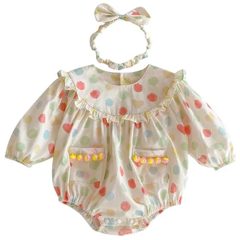 New baby clothes autumn long sleeve bag farts girl sweet polka dot dress autumn sister dress