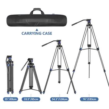 Neewer Professional Heavy Duty Video Tripod, Fluid Drag Head, Support Left/Right Bar Handle for DSLR Cameras Video Camcorders detail image