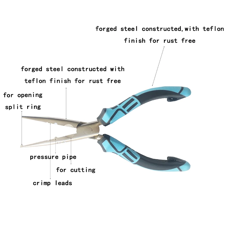 7.2 inch Long Nose Fishing Pliers with Non-Slip Handle Split Ring Scissors Wire Line Cutter Crimper Tool