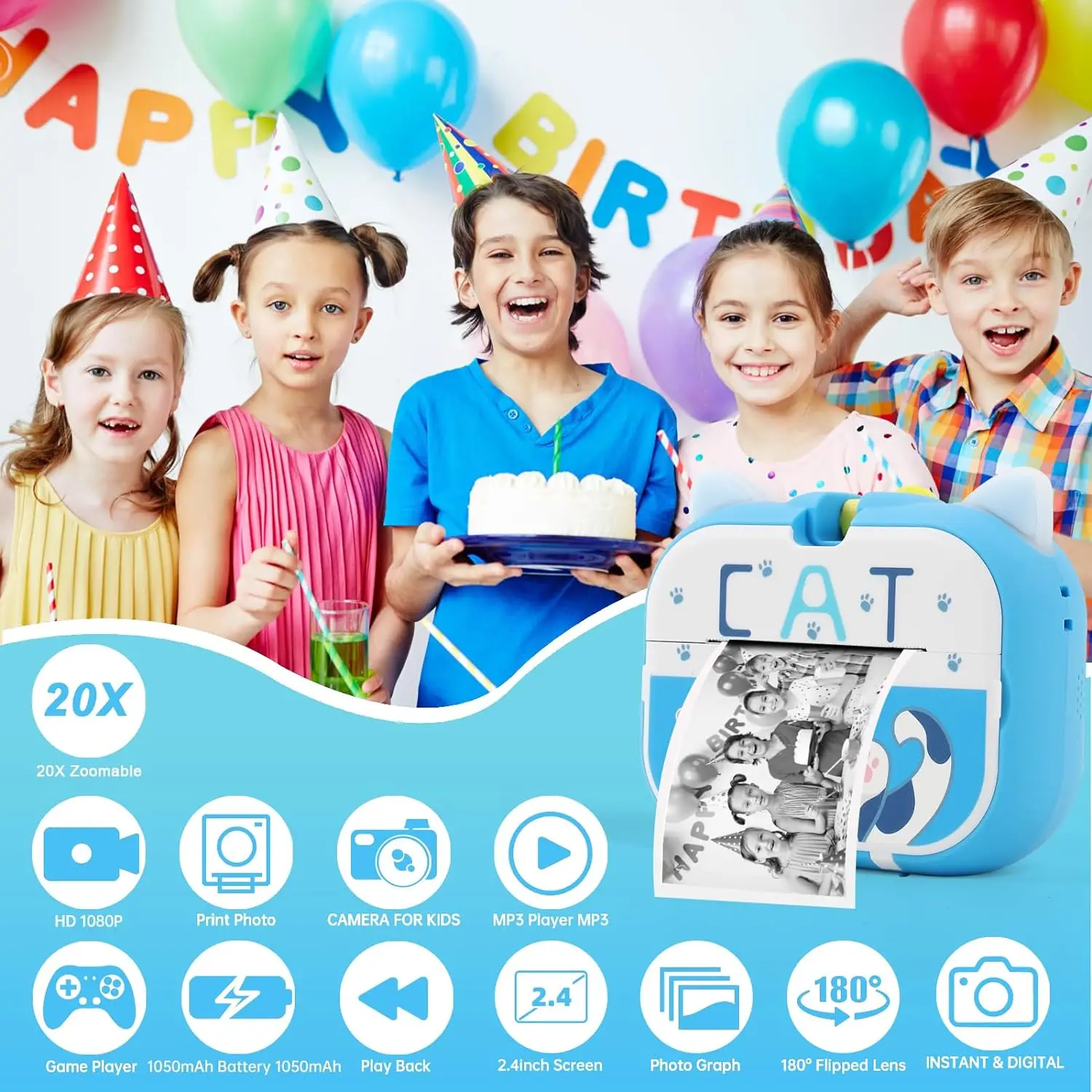 Fotocamera Istantanea Bambini MYSTILUCK – 48MP, 1080P, Con 32GB E Carta Termica, Regalo 3-12 Anni