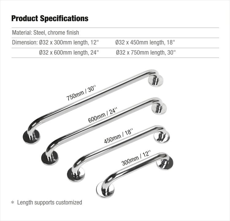 Customization Stainless Steel 304 Grab Handles Disabled Elderly Ada