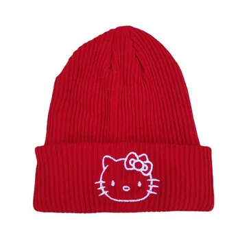 Wholesale Cartoon Winter Beanie Hat Hello KT Embroidery Jacquard Knitted Hat Cartoon Couple Pullover Warm Hat