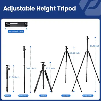 Fotopro 68" Carbon Fiber Travel Tripod Detachable Monopod Heavy Duty Camera Tripod with Ball Head detail image