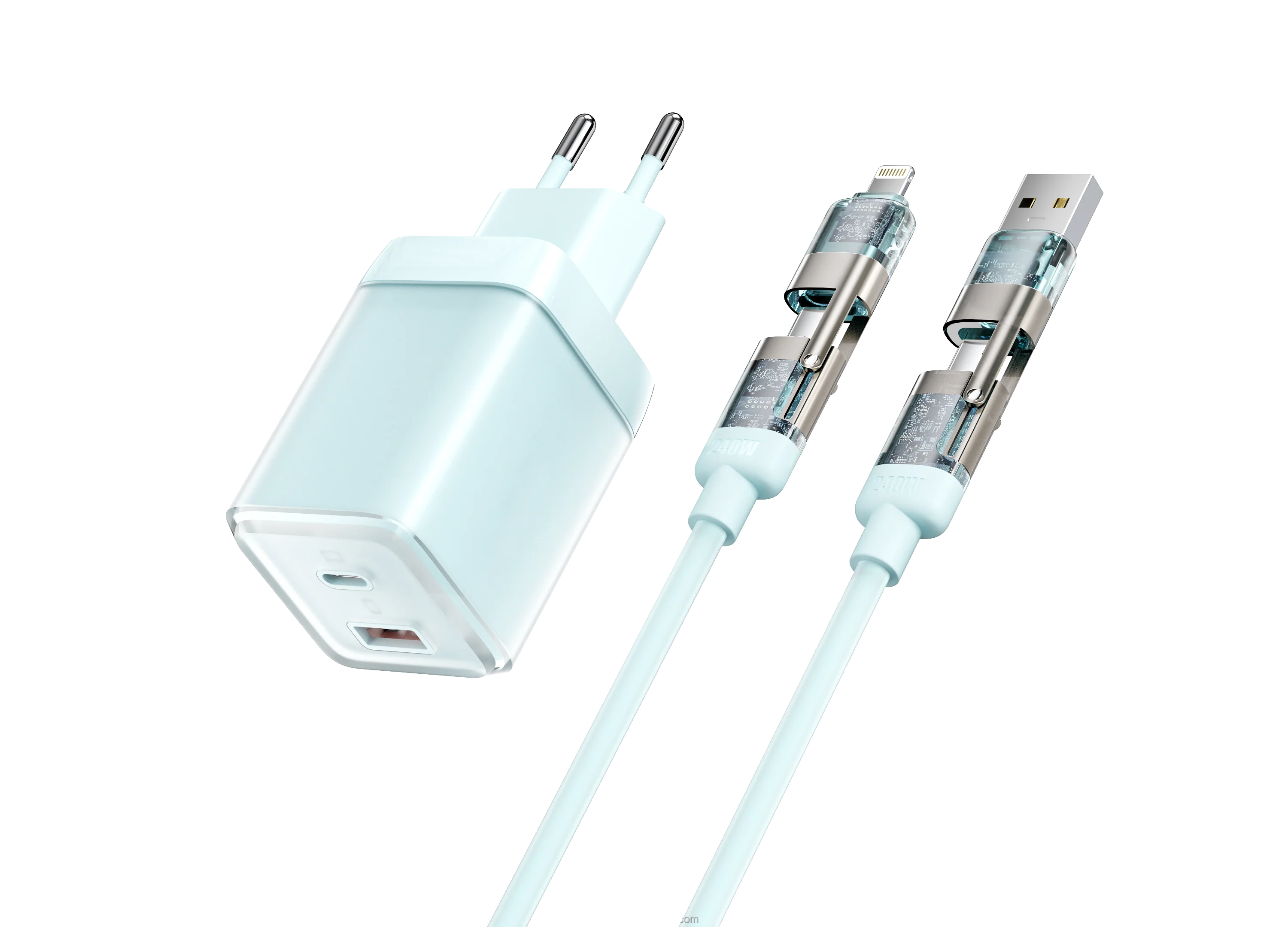 70W GaN Charger + 4-in-1 Cable Combo European Plug Zinc Alloy USB Type-C PD Fast Charging Set Mobile Phone Laptop Smart Watch