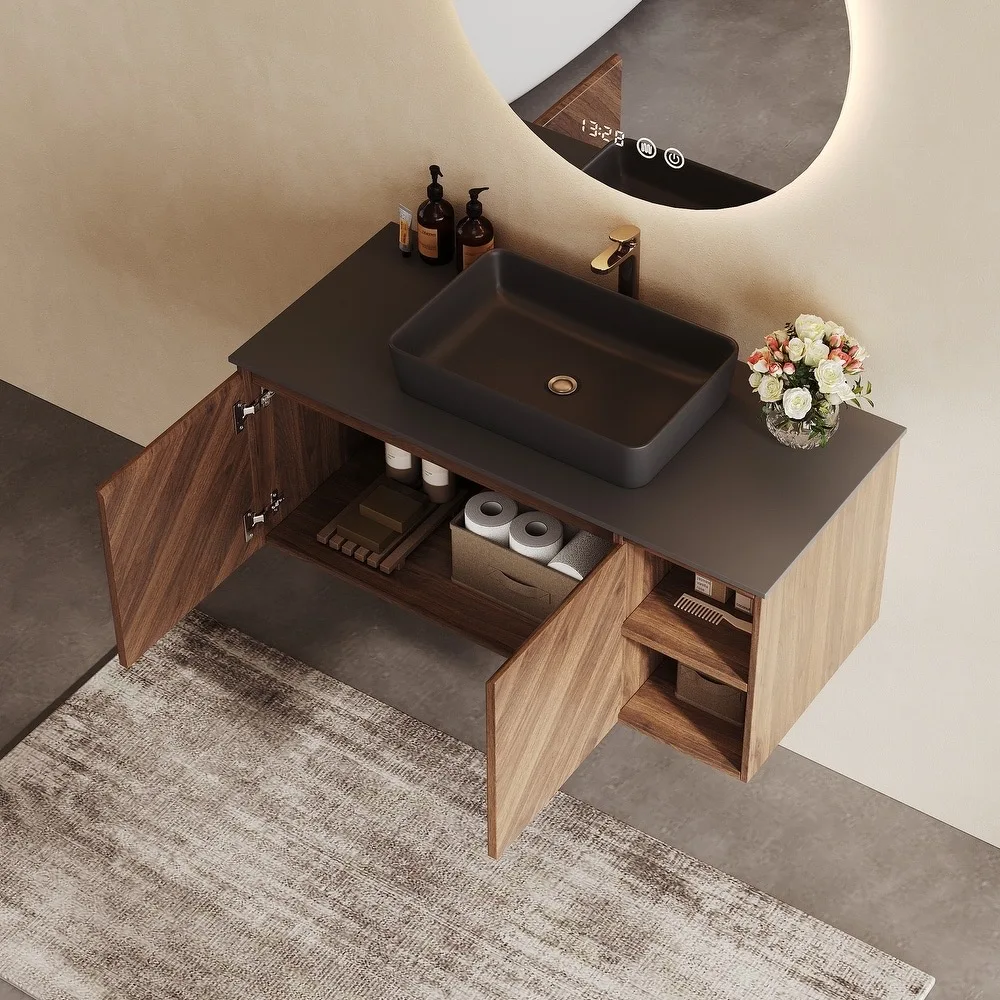 product single bathroom vanity cabinet modern wooden hotel wall mounted bathroom cabinet with sink set-9