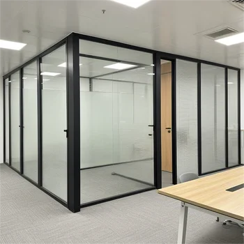 Custom Size PDLC Film Smart Switchable Glass Partition Modular System Office Divider Wall Soundproof with Wood Style Panel