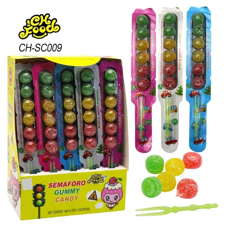 Halal Sugar Coated Traffic Light Fruit Flavor Gummy Jelly Candy Sweets for Kids Wholesale and Custom Soft Sweets Snack Food