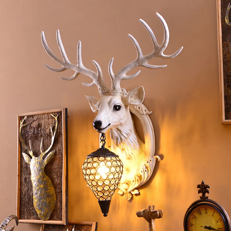 Creative Personality Deer Head Antlers Bedroom Bedside Wall Mount 