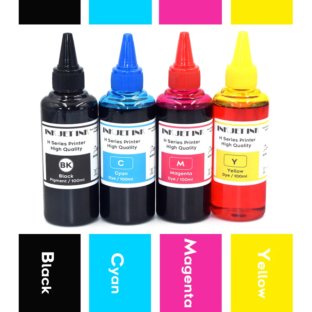 100ml 4Colors Refillable Dye Ink for HP Photosmart 5510 5515 6510 010 109 110 209 210 364 564 178 862 Printers