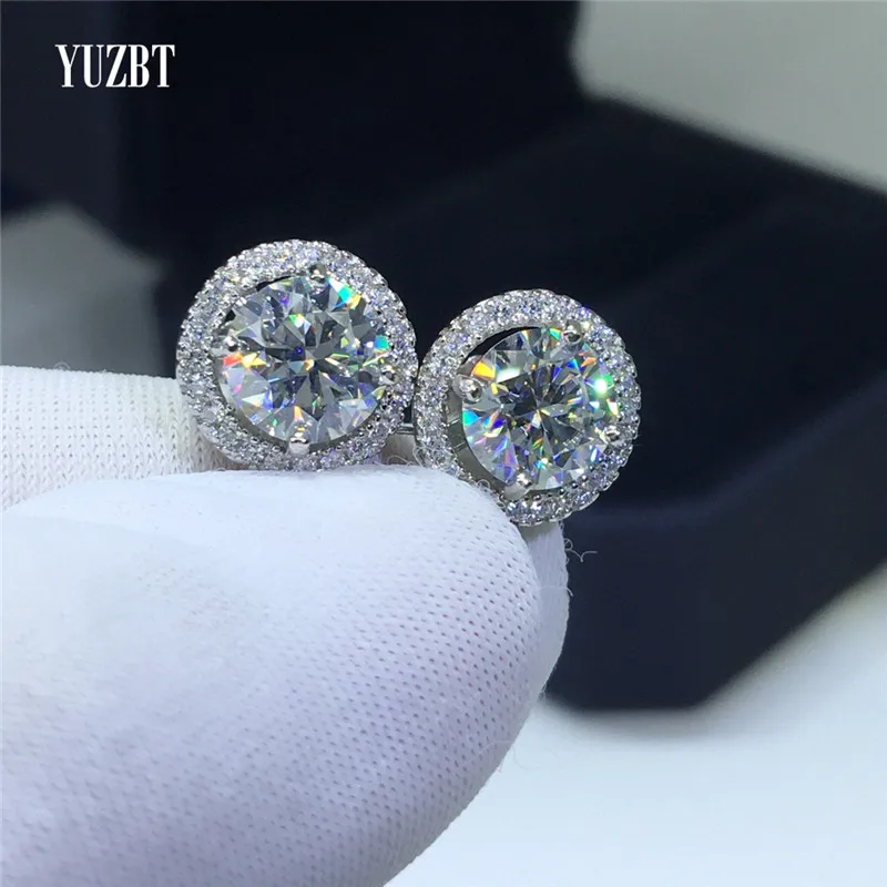 Silver 925 Original Total 10 Carat Round Excellent Cut Pass Diamond Test D Color Moissanite Stud Earrings for Women Fine Jewelry