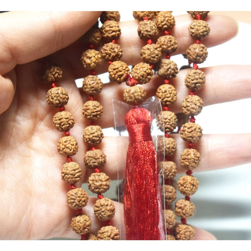 Mala Rudraksha Fatta A Mano 108 Perle Di Preghiera Meditazione Con Distanziatori In Turchese Verde Bracciale E Collana Gioielli Unisex - Foto 8