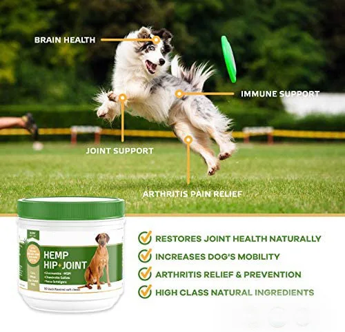 Hemp Dog Hip Joint Support Chews Mobility Bites Glucosamine Chondroitin ...