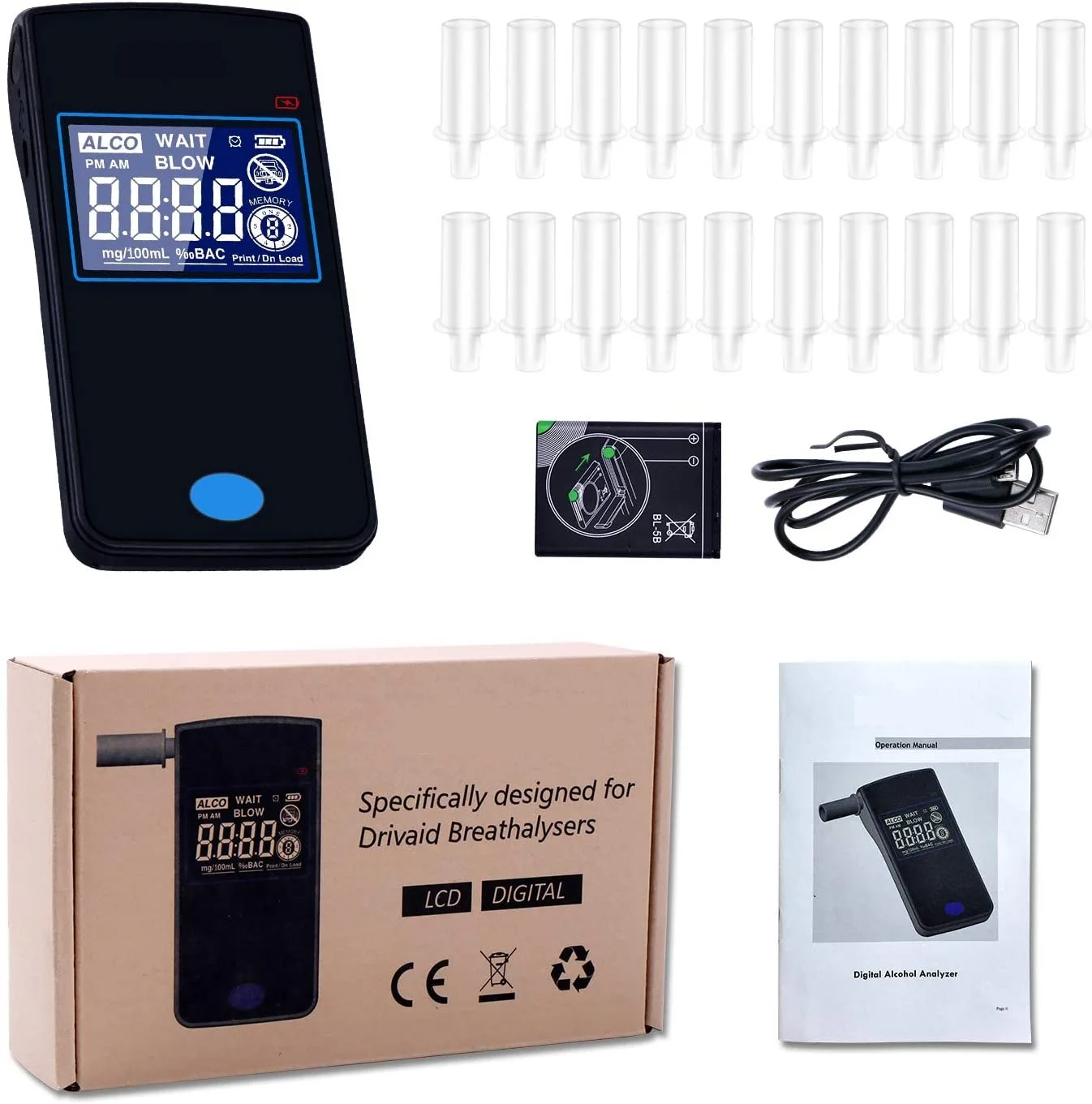 Big Lcd Alcohol Tester Test Meter With Rechargeable Battery Drivaid