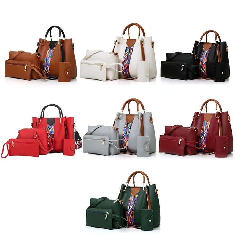 Fashion Women's Designer Handbags PU 4-Piece Set with Zipper Closure and Three Straps Cheap Price Lady Bag