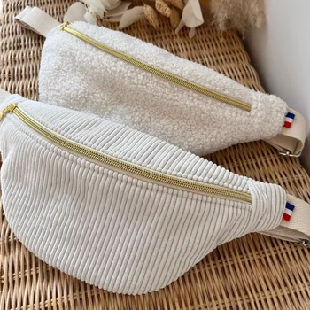 Hot Selling Custom Print logo Pattern Fashion Corduroy Velvet Waist Packs Cute Waist Bags Fanny Pack