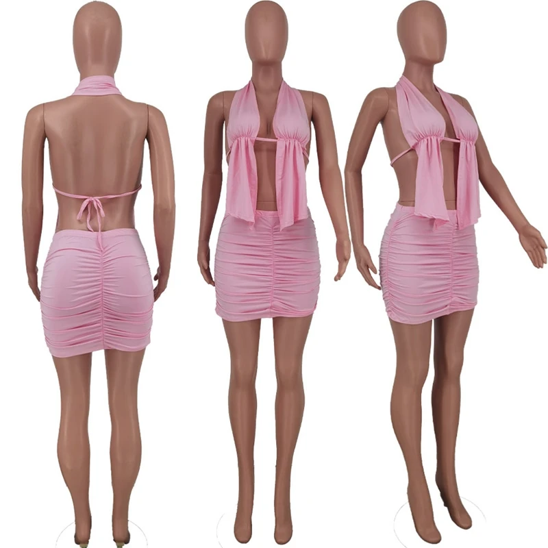 Black Rose Fashion 2023 Hot Sale Halter Tube Top 2 Piece Skirt Set