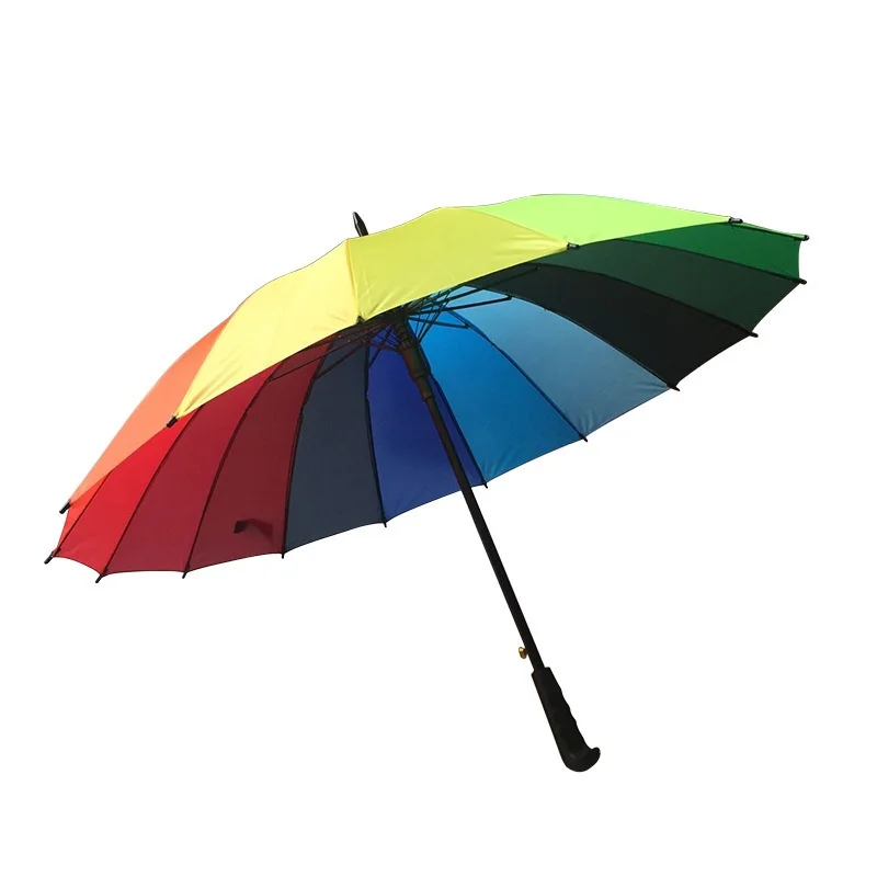 Wholesale 16K Rainbow 16-rib Semi-automatic Long-handled Alloy Advertising Umbrella with Custom logo Large Gift preview 6