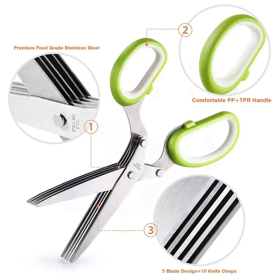 Hot Selling Stainless Steel Kitchen Scissors 5 Blades Herb Scissors Kitchen Shears