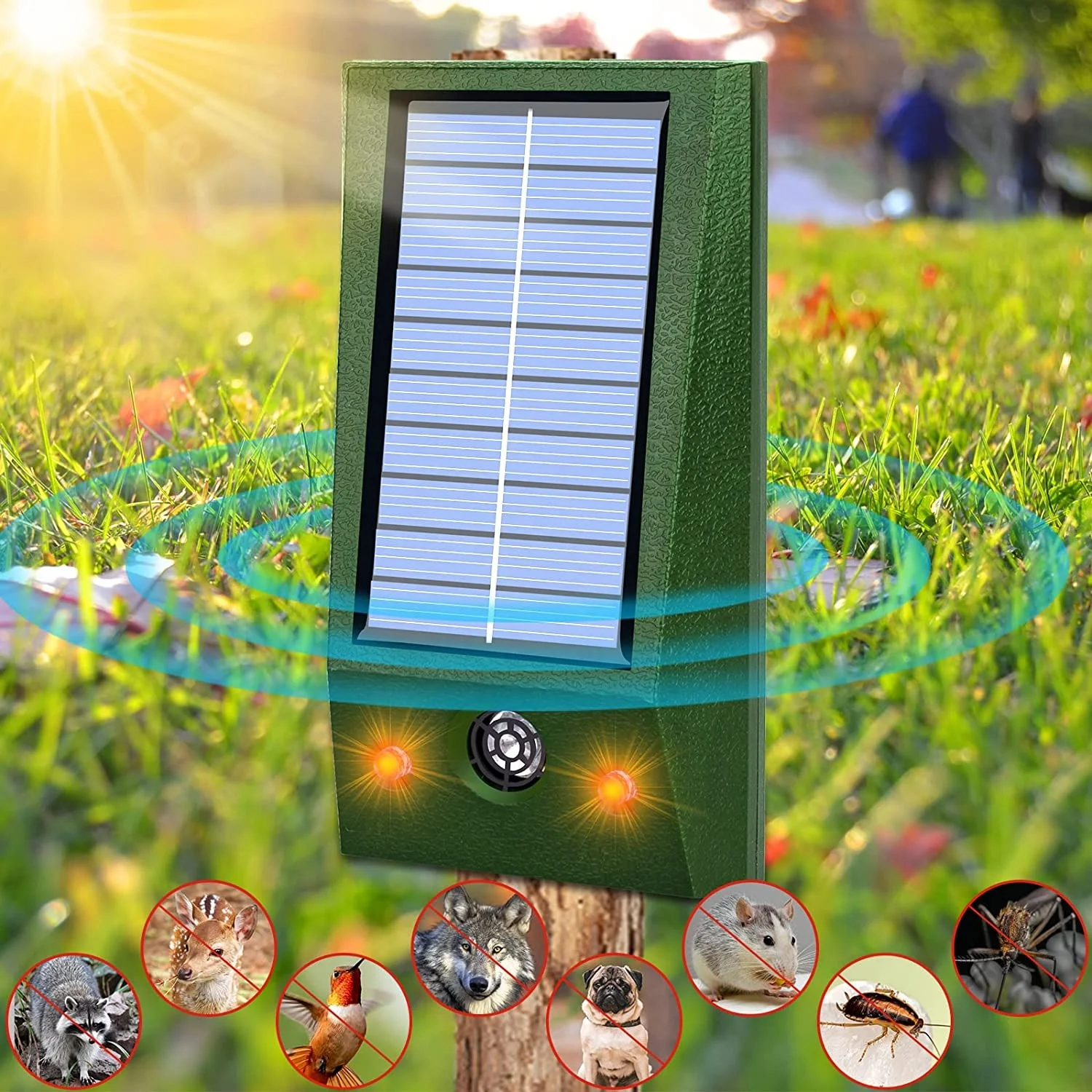 Saijzek High Quality Red LASER Solar Battery Power Pest Animal Weasel Bird Repellent laser bird repeller