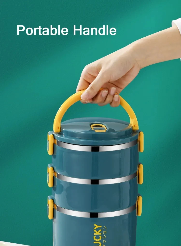 Stainless Steel Double Layer Round Bento Box Lunch Box With Handle