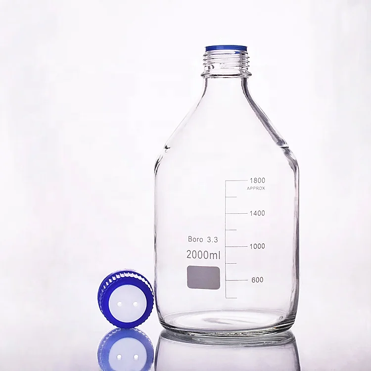 Лабораторная 2000 мл стеклянная бутылка реагента с защитной крышкой GL45