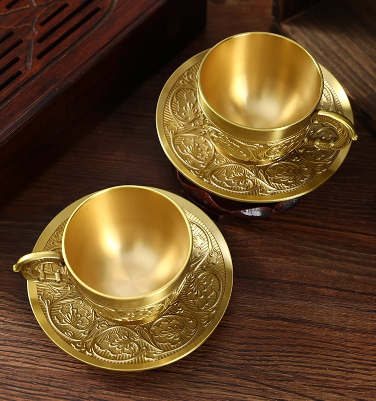 Luxury Carved Brass Design Turkish Coffee Cups Reusable Tea Cup