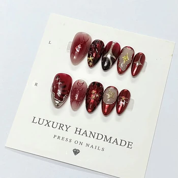 Wholesale  Hand Painted Gel Press on Nails Beautiful Luxury Customized Design Handmade Press on Nails
