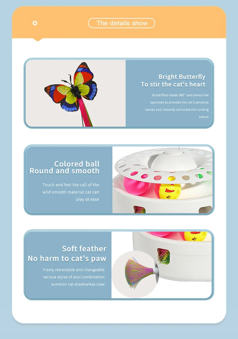 Upgraded Electric Cat Toys with Bell Ball Puzzle 3 in 1 Cat Turntable Toy Automatic Rotation Teaser Butterfly Interactive Toy manufacture