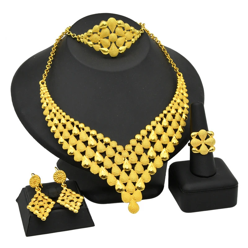 Luxury Design 18k Necklace Earrings Ring Set Women's Wedding Dowry ...