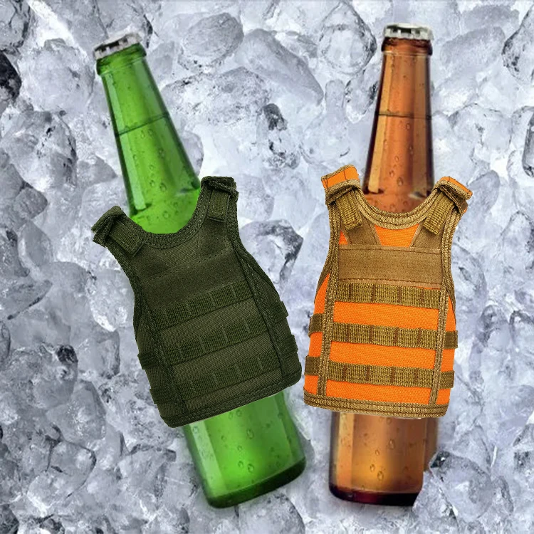 Protector Plus Tactical Beer Bottle Molle Vest Can Mini Vest Coozy Beverage Cooler Holder Wine Bottle Beer Vests with Adjustable