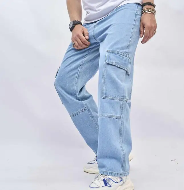 New arrivals hip hop jeans men's trend loose pants high street multi pocket wide leg pants