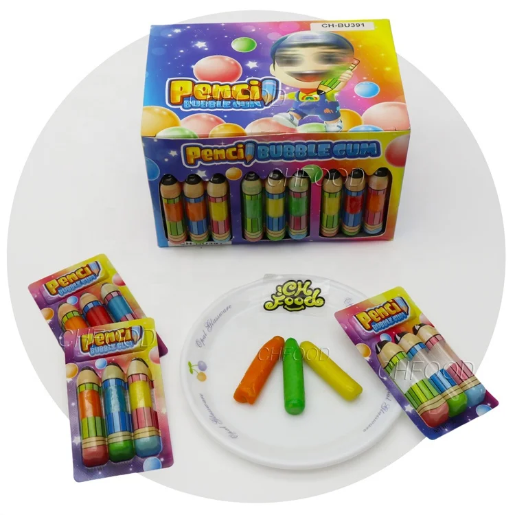 Manufacturer Wholesale OEM Fruit Flavor Pencil Bubble Gum Halal Chewing Gum Candy Sweets