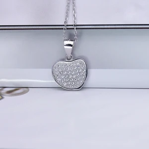 Fancy Women 925 Sterling Silver Pendants 3A Cubic Zirconia Rhodium Plated Love Heart Micro Pave Pendant