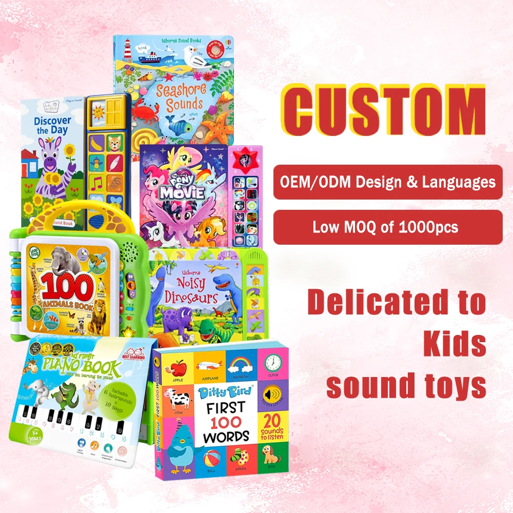Custom Designed Programmable Sound Button Book for Kids Children's Learning Audio Module with Press Button Made of Cardboard