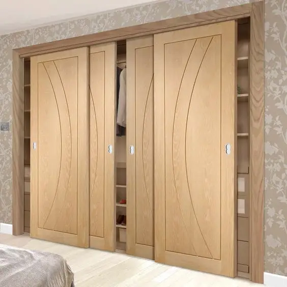 2024 Hot Selling Wood Grain Build-in Wardrobe Sliding Door Wardrobe Wooden Closet