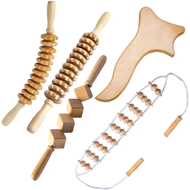 Wholesale Hot Sale Wood Therapy Massage Tools Body Guasha Set Handheld Wooden Massage Roller Wood Therapy Massage Set