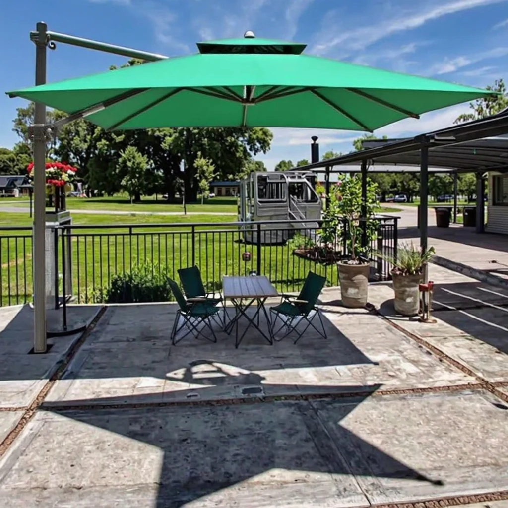 green heavy duty patio umbrella base CABANA 9 Ft with Square Plastic Weight Included, Dark and rain Frog Prince Outdoor Umbrella Base,