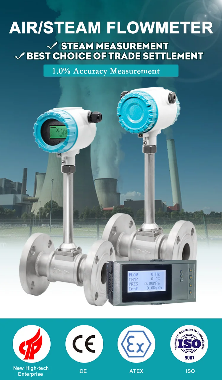 Rs485 Boiler Steam Flow Meter 4-20ma Built In Compensation Vortex Flow ...