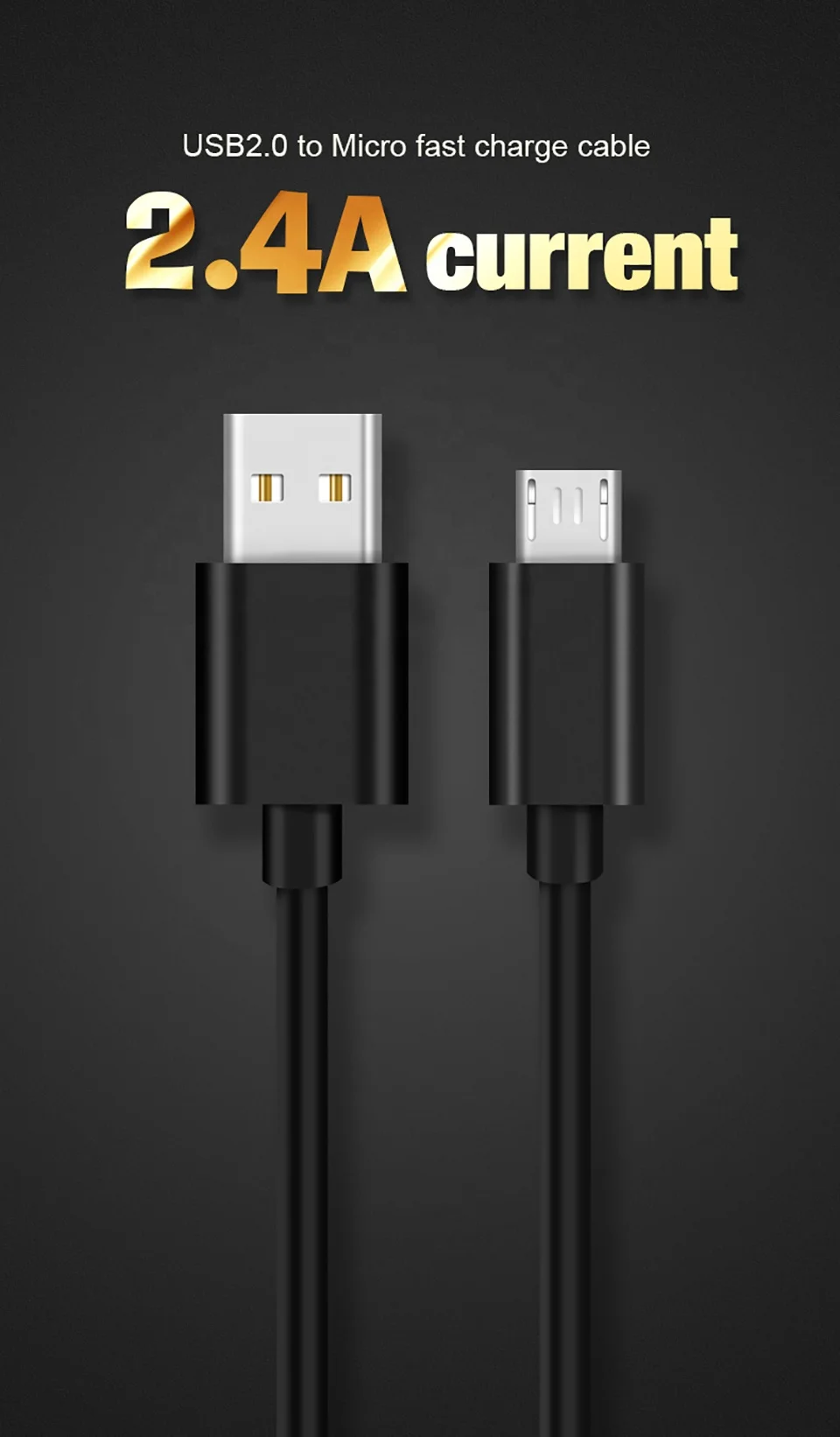 Micro USB Cable 2.4A Fast Quick Charger Cable USB to Micro USB 2.0 Android Charging Cord for Samsung Galaxy S7 S6 Note Wire PVC