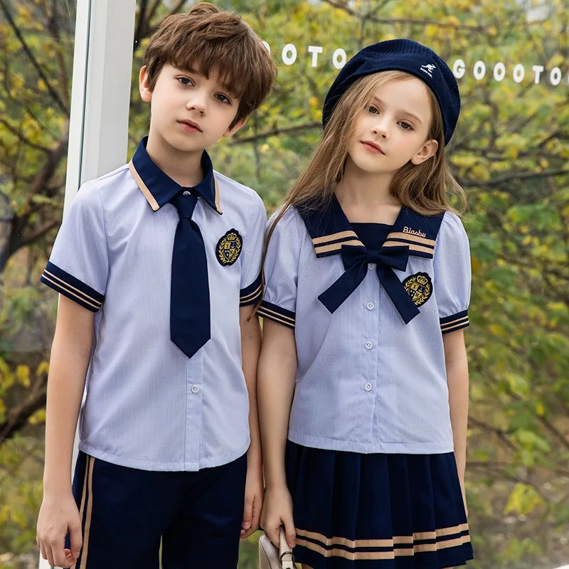 Big Size England Style Primary School Uniform From 2 to 18 Years Old Blue Daycare Uniform Set Japanese Elementary School Uniform