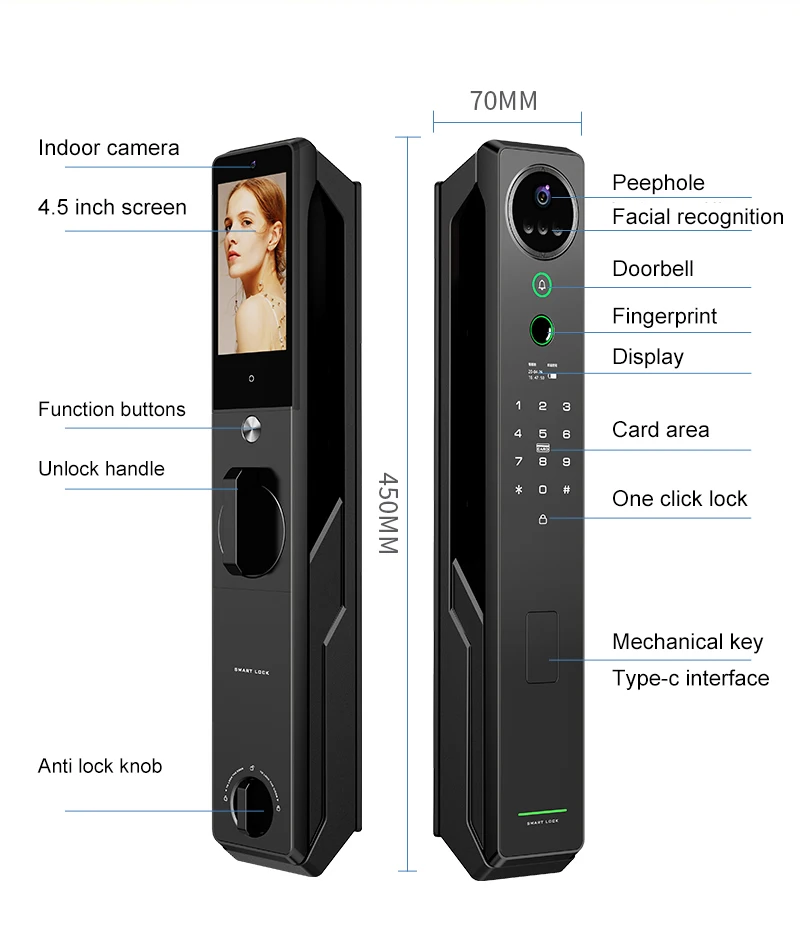 Heavyweight intelligent facial recognition lock Tuya Smart visual intercom