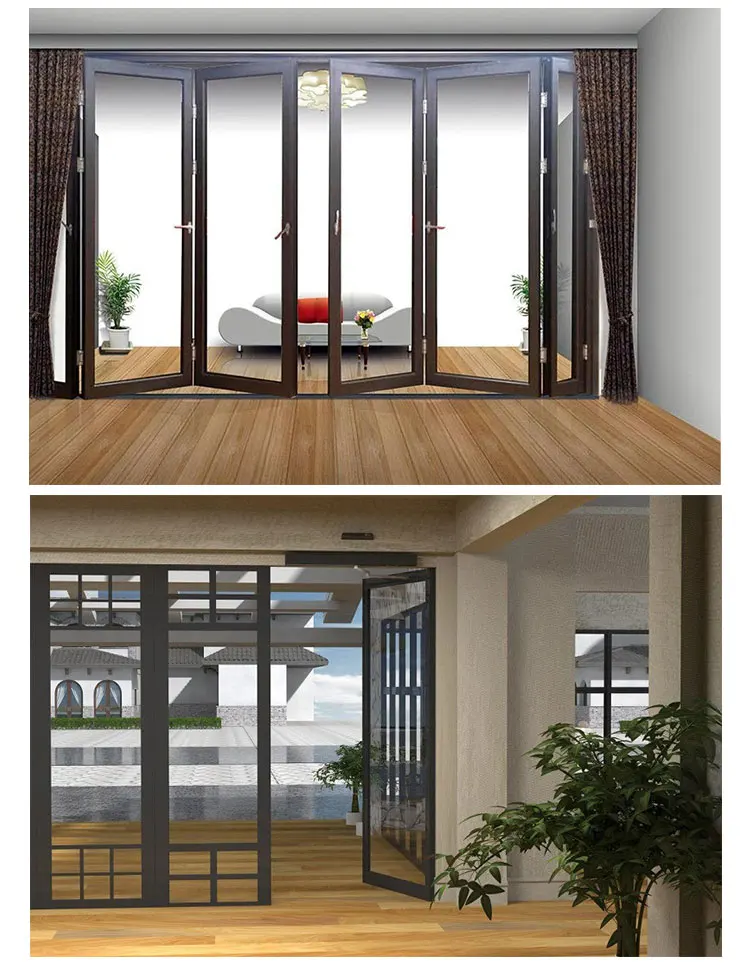 Aluminum Bifold Sliding Door For Houses Exterior Soundproof Glass Narrow Frame Foldable Slide
