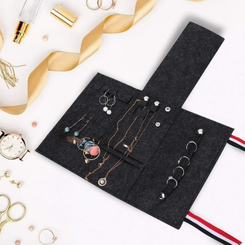 New Design Portable Travel Jewelry Case Roll Bag Organizer Felt Jewelry