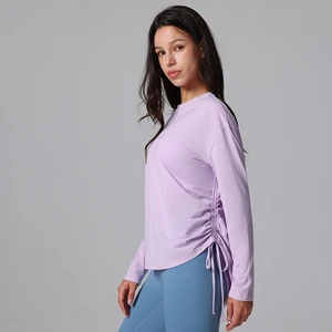 Women's Tops Quick Dry Breathable Drawstring Running Shirt Loose Sports T Shirts Long Sleeves Fitness Top Yoga Shirt for Women