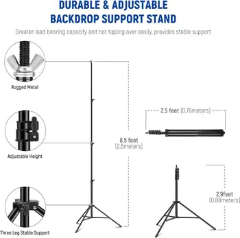 NEEWER 8.5x10ft Adjustable Backdrop Stand Kit, Photography Background Support System with 4 Crossbars, 6 Spring Clamps, 6 detail image