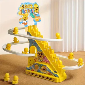 EPT Cute Duckling Light Music Early Education Toy Track Slide Toy Little Duck Electric Climbing Stairs Toy